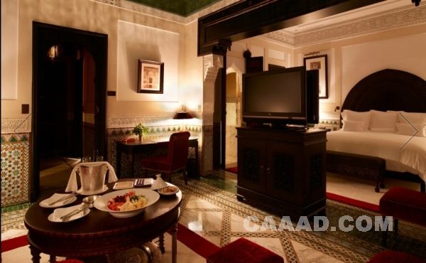 酒店大床房 摩洛哥风格 床 床榻 电视机柜 餐桌 书桌 地毯